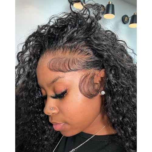 28 Inch Deep Wave Lace Front Wigs Human Hair 200 Density 13x6 HD Transparent Jerry Curly Lace Front Wigs Glueless Wigs Pre Plucked Deep Curly Human Hair Wig for Women