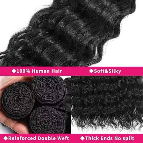 Water Wave Bundles Human Hair 24 24 24 Inch Deep Wave Human Hair Bundles Deep Curly Hair Natural Wet and Wavy Remy Virgin Hair Double Weft Hair Extensions