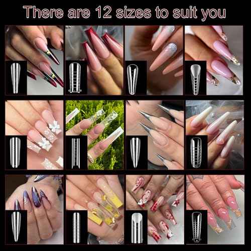 288PCS Nail Forms & Molds for French Nails, Acrylic Nail Tips, 96PCS Duet System Dual Forms Sticker Silicone Reusable Pads, 4 Styles 12 Sizes Scale for Manicure Extension