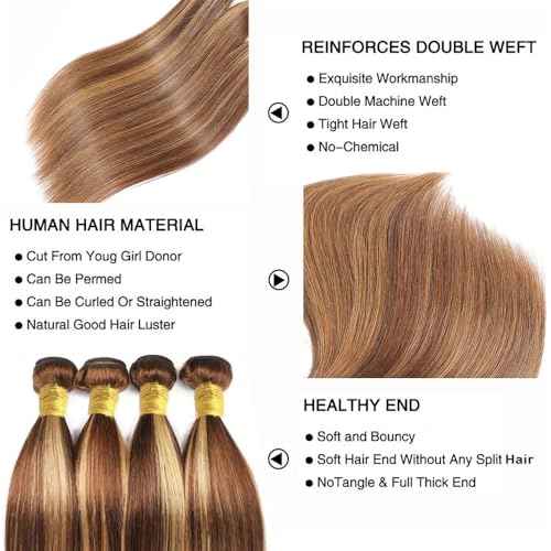 26 28 30 Inch Highlight Bundles Human Hair P4/27 Straight Honey Brown Bundles Brazilian Virgin Human Hair Bundle Brown Highlights Bundle Silky Soft Remy Hair Extensions
