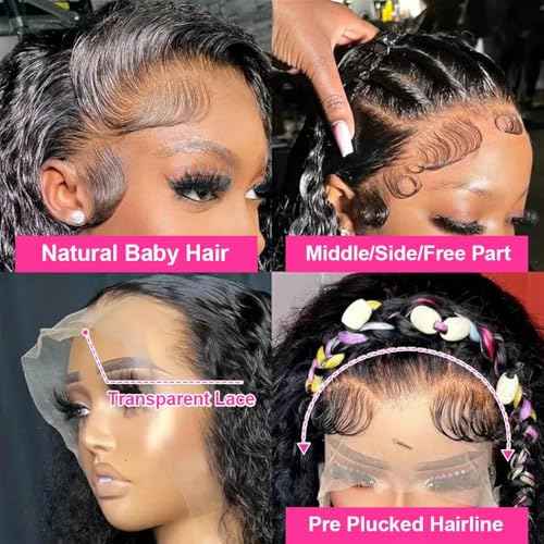 18 Inch Deep Wave Frontal 13x4 HD Transparent Lace Frontal 100% Raw Virgin Human Hair Free Part Lace Closure Natural Black Color