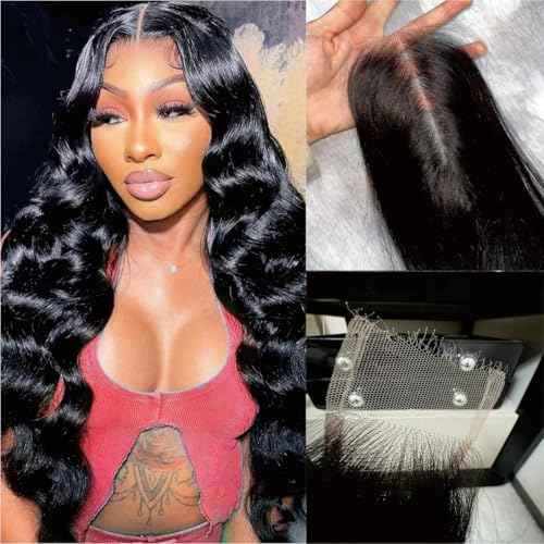 NIKISS HD Lace Closure 2x6 Body Wave Virgin Human Hair Closure 0.095mm Ultra-thin Invisible Lace Pre Plucked Hairline Single Knot Natural Color 18 Inch