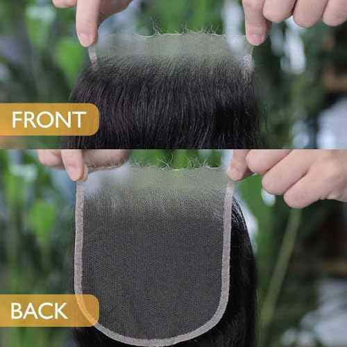 5x5 HD Lace Closure Brazilian Virgin Human Hair Straight 20 Inch Natural Black Single Knot Invisible Pre-Plucked Ultra-Thin Lace Part Closure for Black Women
