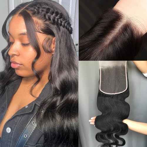 KRN 4x4 Real HD Lace Closure Only, 0.11mm Ultra-thin Invisible Swiss HD Lace Closure with Tiny Single Knot 12A Grade Brazilian Virgin Human Hair Body Wave Closure Pre Plucked with Baby Hair 20 Inch