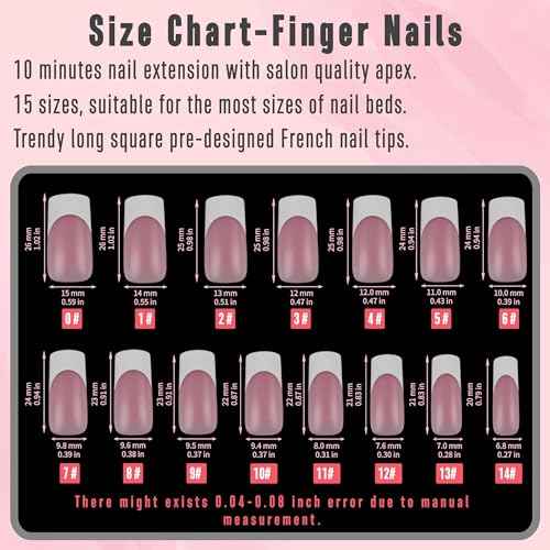 NOVO OVO French Tip Matching Press on Nail tips set, BERRY PINK Square Finger and Square Round Toe Nail Tips kit, Soft Gel Nail Extension, Pre-applied Tip Primer & Matte Base Coat x 15 Sizes 360 pcs