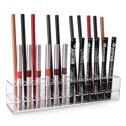 Acrylic Lip Liner Organizer & Eyeliner Organizer, 24 Standard Cosmetic Pencil Makeup Brush Makeup Display Case Refillable Container