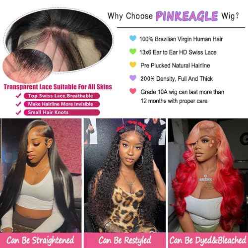 13x6 Lace Front Wigs Human Hair 200% Density Body Wave HD Lace Front Wigs Human Hair Pre Plucked Glueless 13x6 Full Frontal Wig for Women Natural Black 26 Inch