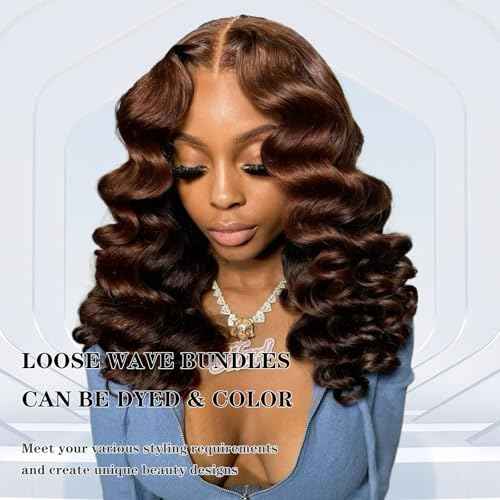 Brown Bundles with Closure Human Hair Loose Wave Human Hair Bundles with Closure (16 18 20+14£©12A Brazilian Virgin Hair Light Brown Loose Deep Wave 3 Bundles with 4x4 Closure 4# Color
