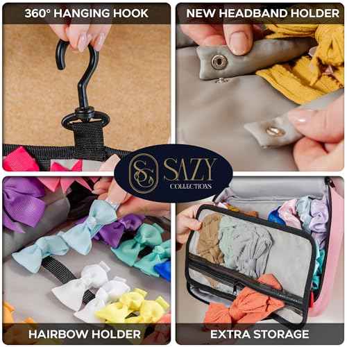 2 in 1 Newly Designed Headband & Hair Bow Organizer for Girls Display Bag - Large Capacity Girls Hair Accessories Organizer, Holds Hair Clips, and Hair tie with a Rotating Hook, Travel-Friendly.