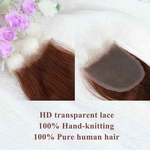 Brown color Body Wave Closure 4x4 Free Part Closure Brazilian Human Hair Closure Body Wave Lace Closure Virgin Human Hair HD Lace Chocolate Brown (18 Inch)
