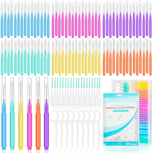 Lezmarket 450PCS Interdental Brushes and Flosser Picks Kit, Braces Brushes, Soft Picks and Dental Floss Sticks for Teeth, Braces Cleaner Brush Tooth Floss Pick Between Teeth Brushes for Braces
