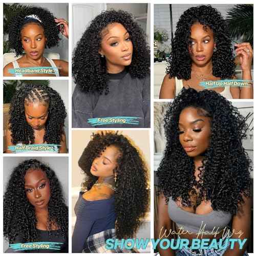 18 Inch Half Wig Burmese Curly Human Hair Wig for Women 250 Density 3 In 1 Seamless Flip Over Half Wigs Beginner Friendly Glueless Wigs Human Hair with Spiral End Natural Color