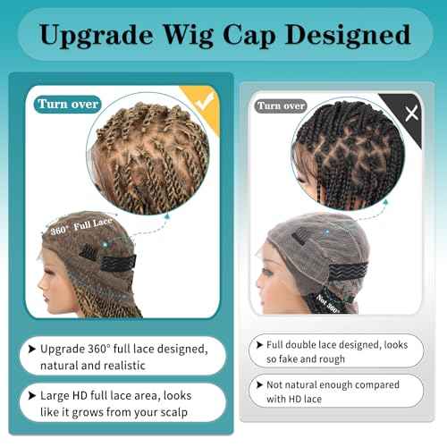 Kalyss HD Full Lace Boho Braided Wigs for Women 360 Lace Front Twist Braided Wigs with Baby Hair Light Brown Premium Synthetic Knotless Braid Wig 36"