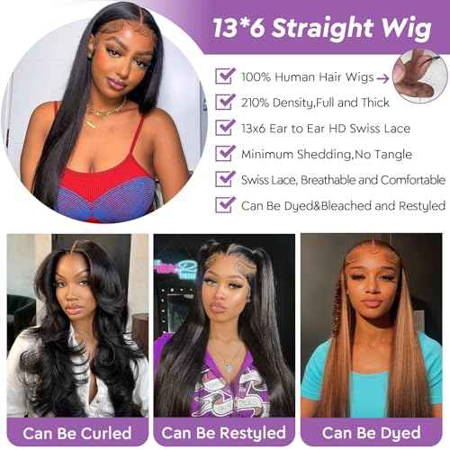 26Inch 13x6 Lace Front Wigs Human Hair 210 Density Straight HD Lace Front Wigs Human Hair Pre Plucked with Baby Hair Glueless Wig Virgin Hair Lace Front Wigs for Women (13X6 Straight Wig, 26Inch)