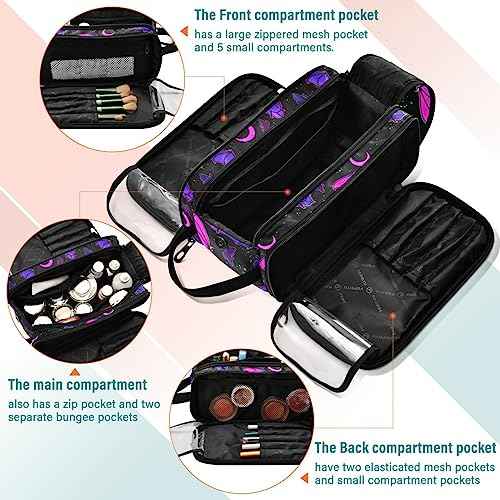 MNSRUU Travel Makeup Bag, Purple Bat Gothic Makeup Bag Large Capacity Cosmetic Bag Organizer, Portable Toiletry Bag for Travel Size