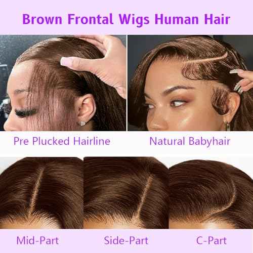 Chocolate Brown Lace Front Wig Human Hair Pre Plucked 13x4 Body Wave Lace Front Wigs Human Hair 28inch 250% Density Hd Lace Frontal Wigs For Blcak Women Colored #4
