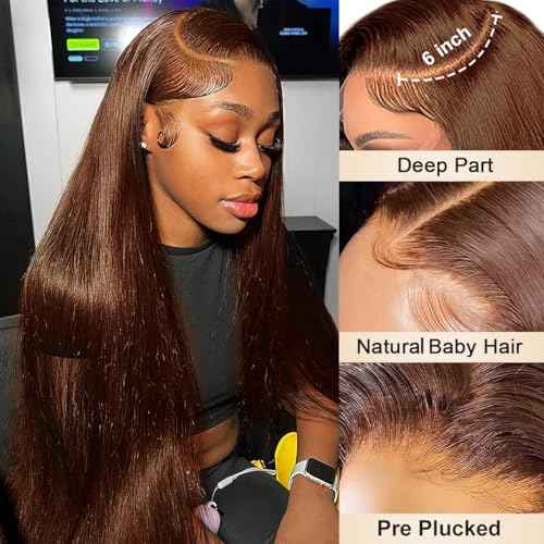 Chocolate Brown Lace Front Wig 26 Inch 13x6 HD Straight Lace Front Wigs Human Hair Pre Plucked 200% Density Glueless Frontal Wigs Brown Human Hair Wig for Women