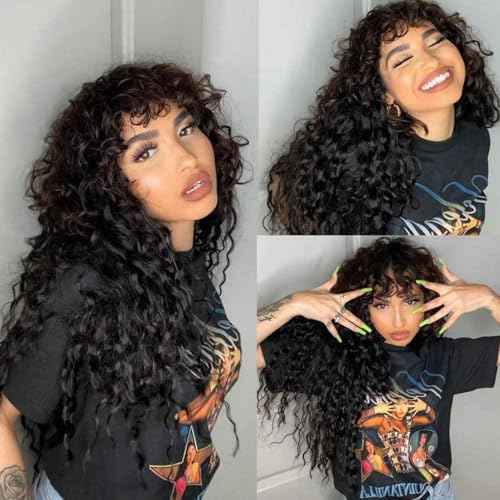 Human Hair Wig with Bangs for Black Women 4x4 HD Lace Closure Wigs Human Hair Long Black Wig with Bangs Glueless Wigs Human Hair 24inch