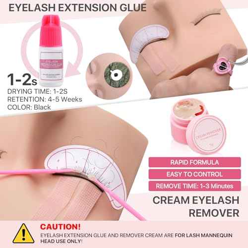 Pretty memory Eyelash Extension Kit for Beginners, 343 Pcs Lash Extension Kit with Everything Includes 2 Mannequin Heads Facial Mister Tweezers Glue USB Fan for Practice Training