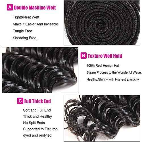 Deep Wave Human Hair Bundles Wet and Wavy Bundles Human Hair Deep Curly Bundle 20 22 24 inch Loose Wave Bundle #1B Color 150g
