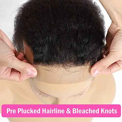 Kinky Straight Bundles with Closure 10A Yaki Straight Human Hair 3 Bundles with 4x4 Lace Closure Unprocessed Brazilian Virgin Human Hair Weave Extensions Natural Color (16 18 20+14 closure)