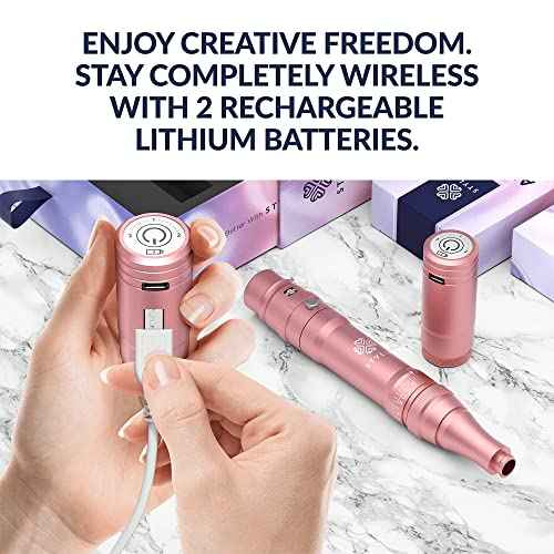 Stylia Permanent Makeup Machine Set ? Wireless Machine Kit with 2 Rechargeable Lithium Batteries, Power Adaptor and 16 Cartridges ? Microblading Supplies, Low-Noise, High-Speed Motor