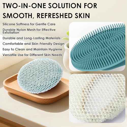 INNERNEED 2 Pieces African Net Sponge Exfoliating Shower Mesh Bath Washcloth Case, with 1 Silicone Body Scrubber Brush (DarkGreen)