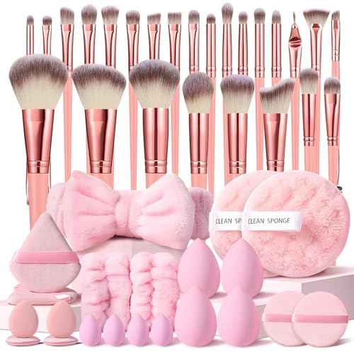 46Pcs Pink Makeup Brushes Set Professional Makeup Kit Multi-functional Makeup Tool Set with Facial Makeup Accessories, Foundation Makeup Brush Kit Eye and Face Make up Brushes & Tools