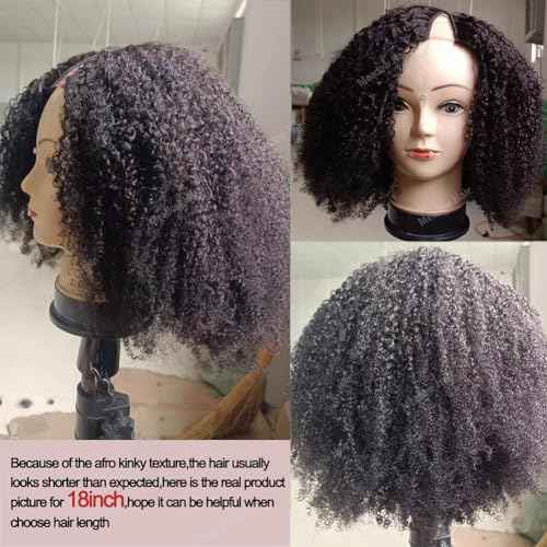 Afro Kinky Curly V Part Wig Human Hair Brazilian Virgin Upgrade U Part Wigs Glueless Afro Curly 180 Density Vpart Wig No Leave Out For Black Women 18Inch