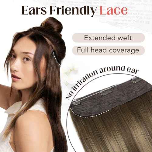 XDhair Wire Hair Extensions 14 Inch 70g Balayage Color Chocolate Brown to Caramel Blonde Invisible Wire Hair Extensions Real Human Hair Hairpiece(#4/27/4-14inch)