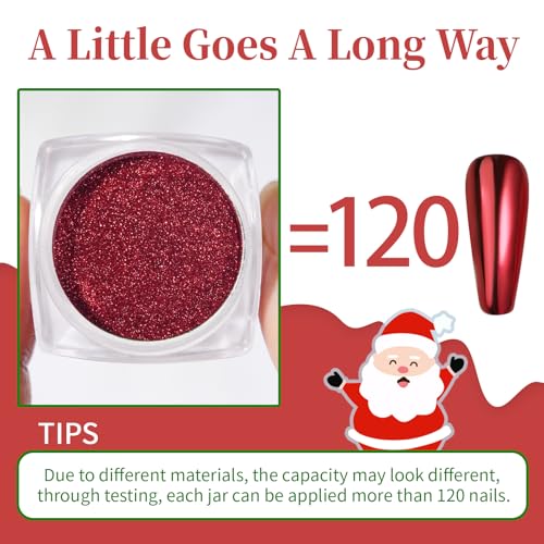 Pretty Diva Chrome Nail Powder - 9 Colors Metallic Mirror Effect Red Chrome Nail Powder Xmas Red Green Gold Silver Blue Pink Holographic Nails Chrome Powders