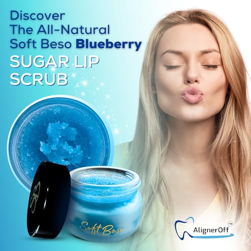 SoftBeso by AlignerOff Sugar Lip Scrub ? Blueberry Lip Exfoliator & Moisturizer for Dry, Chapped Lips ? Hydrating Sugar Scrub for Smooth Lips ? For Men & Women ? Ideal for Gifting