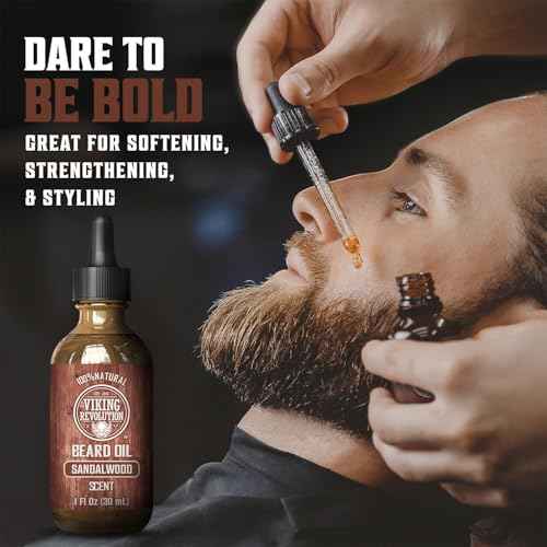 Viking Revolution Sandalwood Beard Balm for Men (2oz) and Sandalwood Beard Oil (1 fl oz) Bundle - With Argan and Jojoba Oils - Soften and Moisturize - Stocking Stuffers for Men