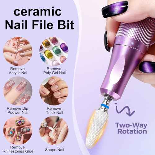 Fantexy 3/32" Ceramic Nail Drill Bit - Remove Acrylic Hard Gels Quickly and Safely,White Ceramic Cone File Bit for Nail Art,Manicure,Pedicure,Gel,Cuticle Clean(Medium - M)