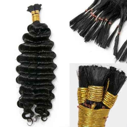 Pre-Divided Deep Wave Double Drawn Human Hair For Boho Braids Curly Bulk Human Hair No Weft For Braiding Human Hair Extensions 16inch 200g
