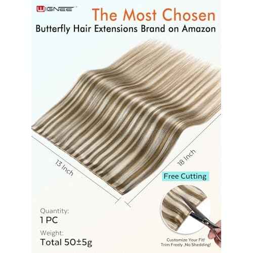 WIGNEE OVO 18 Inch Butterfly Invisible Human Hair Extensions, 1PC 50g Double Layer 13 Inch Wide Seamless Cuttable Blended Blonde with Micro Beads, Glueless Install for Thin Hair Volume