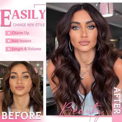 Clip in Hair Extensions Real Human Hair, Seamless Clip ins Real Human Hair for Women, Remy Human Hair Clip in Extensions, Double Weft 8pcs 24 inch Chocolate Brown