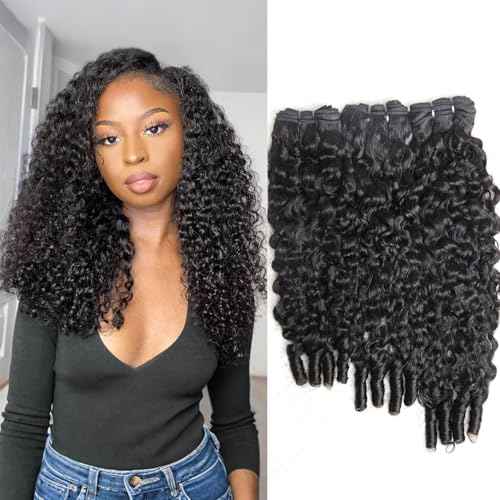 Curly Human Hair Bundles 16 18 20 Inches 3Pcs Water Wave Burmese Curly Bundles Human Hair Weave with Spiral End 3c4a Quick Weave Hair for Women Natural Black
