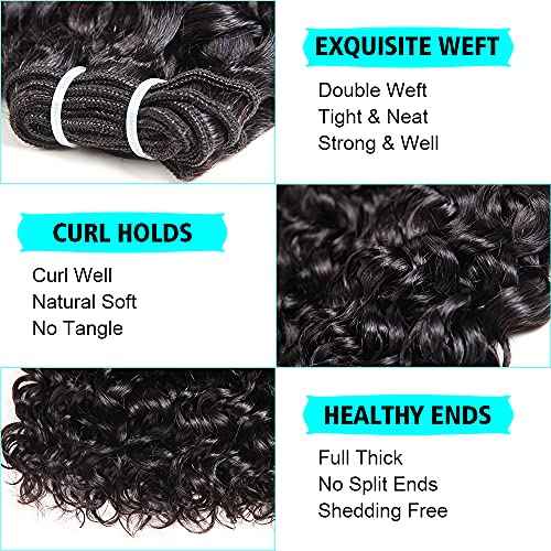 UDU Malaysian 50g 1B# Human Hair Extensions Remy Hair Bundles Short Curly Hair (8 inch without closure)