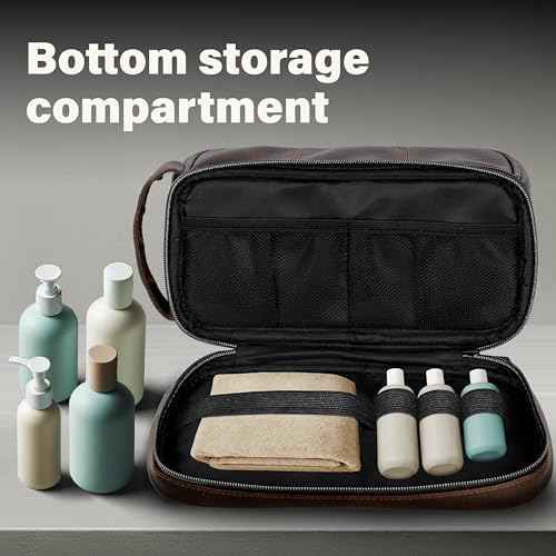 emissary Leather Men's Travel Toiletry Bag, Water Resistant Travel Bathroom Bag Men's Shaving Kit, Valentines Day Gifts for Men, Travel Kit Small Bags for Men, Shaving Bag for Travel Accessories