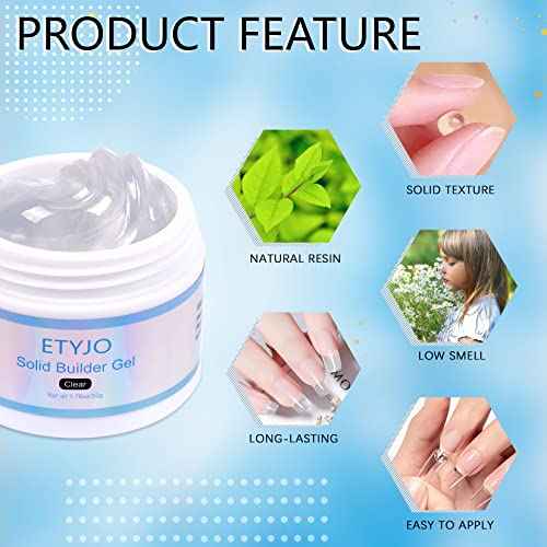 Solid Gel Builder for Nails 50g Large Capacity Clear Non-Stick 3D Carving Gel for Nail art Hand Nail Extension Art Hard Gels for Nails Salon UV Home DIY