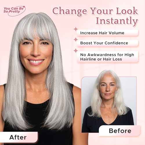 SEGO Grey Hair Toppers for Women Real Human Hair With Bangs, 7 * 13 CM Silk Base Clip In Topper Wiglet, Top Pieces for Women with Thinning Hair -10 Inch #G1 Silver Grey