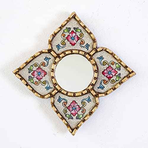 Artisan Small Accent Wall Mirror Set of 3 - Peruvian mirrors for wall with bronze leaf frame - Reverse Painted Glass Mirrors