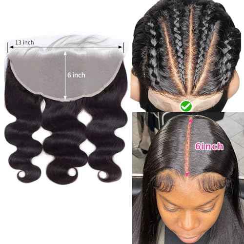 16 Inch 13x6 Frontal Hd Lace Human Hair Body Wave Frontal Ear to Ear Lace Closure Only with Baby Hair 100% Human Hair Natural Color