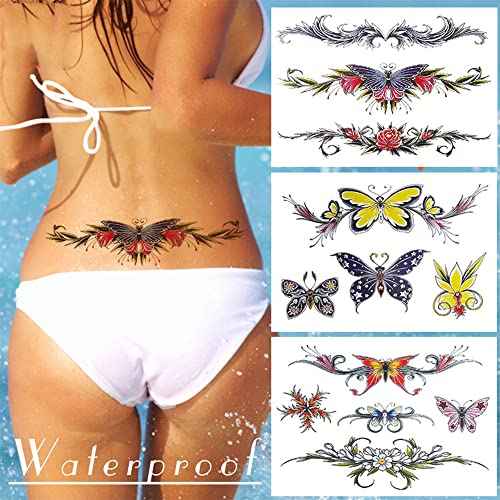 8 Sheets Belly Tattoos Stickers Temporary Fun Waist Cover Scar Female Tattoo Waterproof for Female Women and Girls
