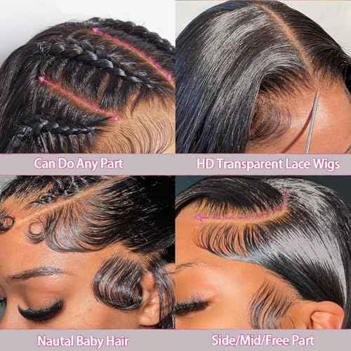 Straight Lace Front Wigs Human Hair 200% Density 13x6 HD Lace Front Wigs for Black Women 28inch Pre Plucked with Baby Hair Transparent Glueless Straight Lace Frontal Wigs Natural HairLine