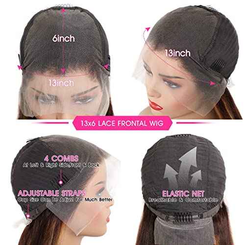 Lemoda Outlet Deals 13x6 Highlight Ombre Lace Front Wig Human Hair 180 Density 24 Inch Straight Transparent Lace Pre Plucked Honey Blonde Human Hair Wigs for Women P4/27 Color