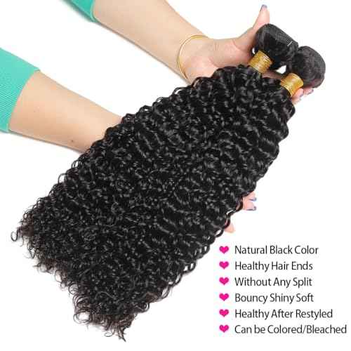 Human Hair Bundles with Closure Water Wave(16 18 20+14,Free Part) Brazilian Virgin Human Hair 3 Bundles and Closure Wet and Wavy Natural Color