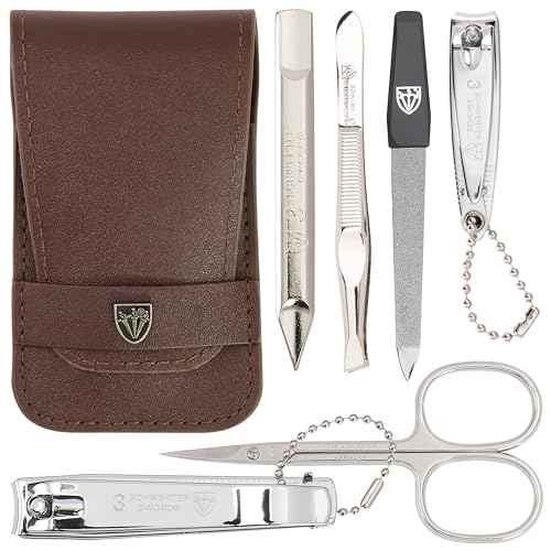 3 Swords Germany - brand quality 6 piece manicure pedicure grooming kit set for professional nail care with camo synthetic leather case - Made in Germany