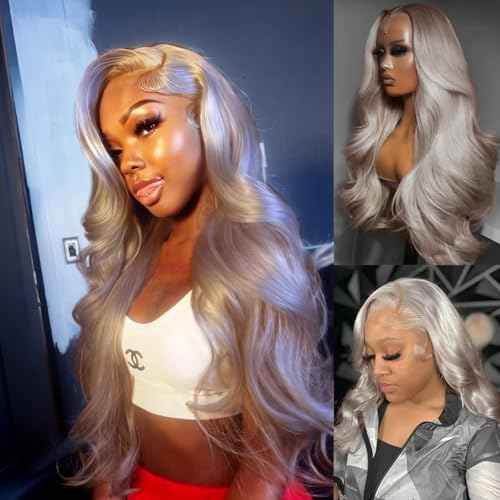 Grey Lace Front Wigs Human Hair Pre Plucked with Natural Hairline 13x6 Glueless Wigs Human Hair 180 Density Highlight Body Wave Lace Frontal Wig 26 Inch